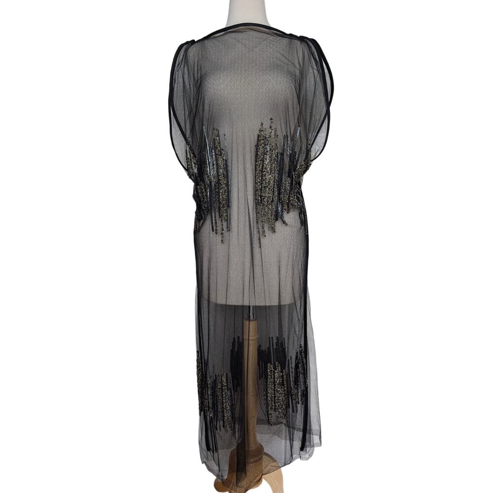 Maiyet Black Sheer Beaded Embellished Overlay Evening Dress‎ - Size 36 (US 4)